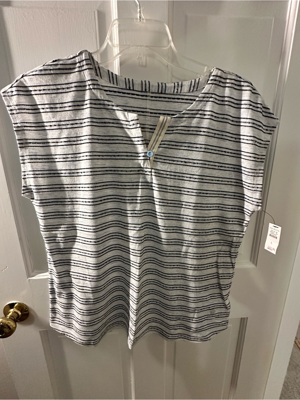T by Talbots White & Black Striped Short-Sleeve Top